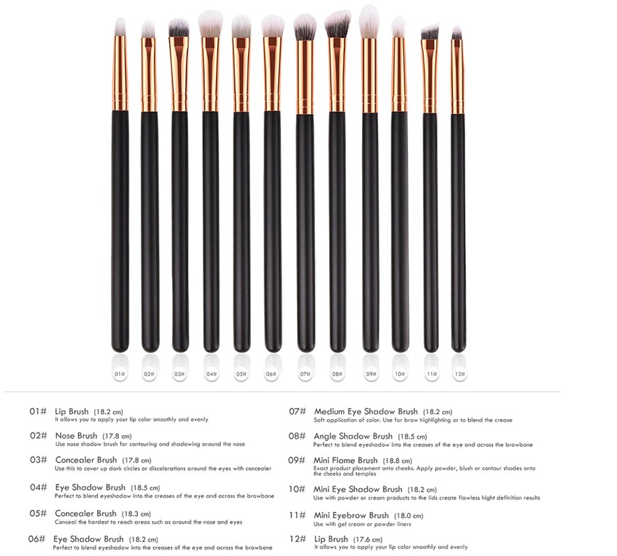 Wooden Handle Eye Makeup Brushes 12 Pcs Set