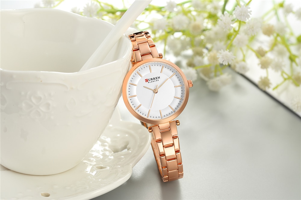 CURREN Luxury Brand Minimalist Quartz Watches Women Rose Gold Bracelet Watch Casual Slim Clock for Ladies Wristwatch with Steel
