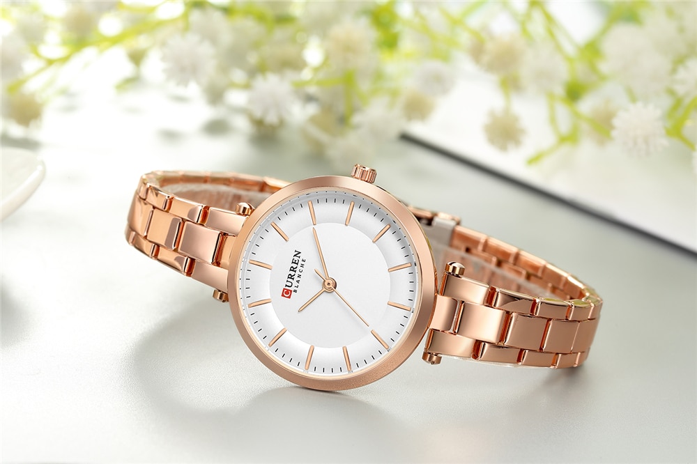 CURREN Luxury Brand Minimalist Quartz Watches Women Rose Gold Bracelet Watch Casual Slim Clock for Ladies Wristwatch with Steel