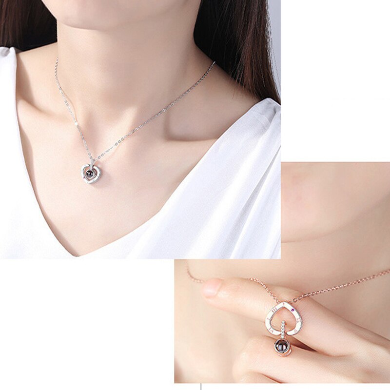Women's 100 Languages I Love You Projection Pendant Necklace
