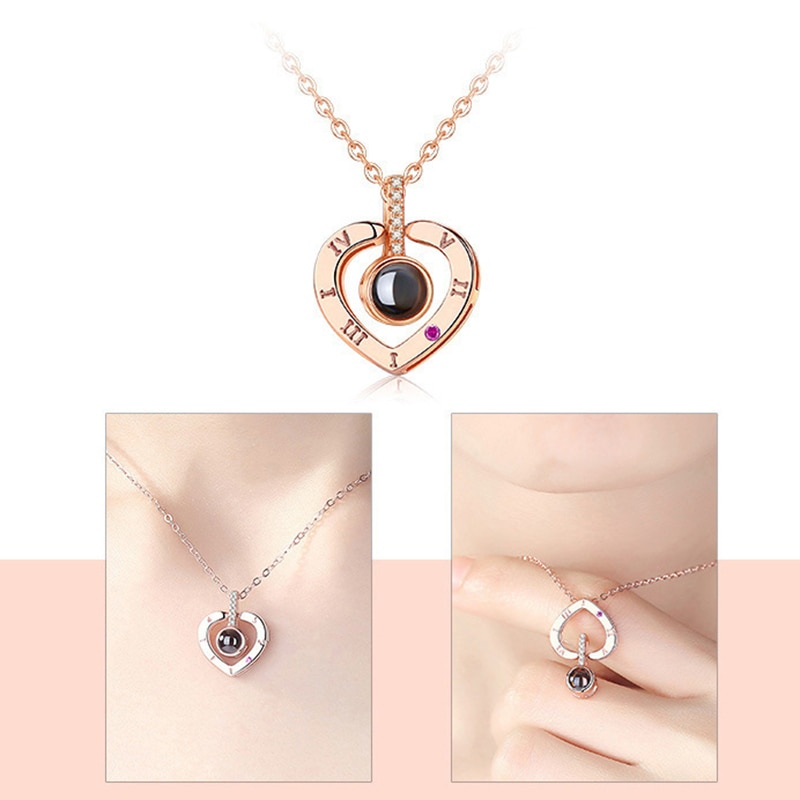 Women's 100 Languages I Love You Projection Pendant Necklace