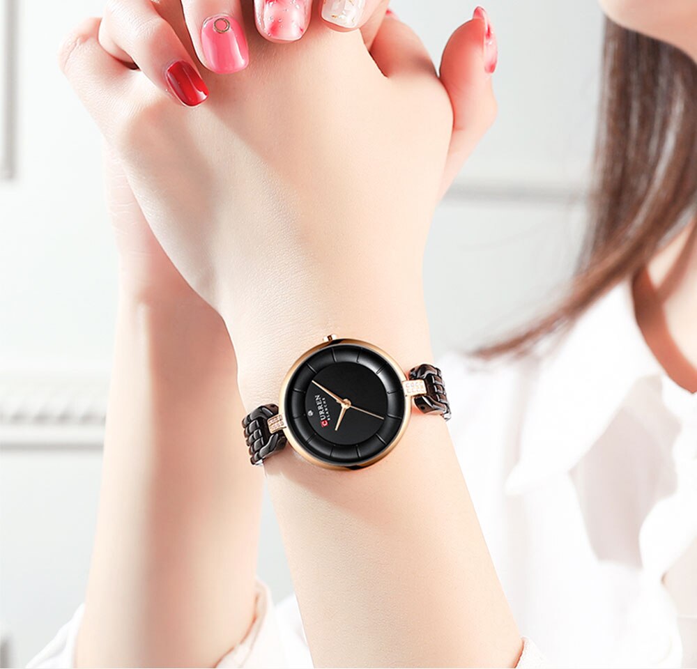 Rose Gold Watches Women CURREN Luxury Simple Quartz Bracelet Wrist Watch Women Watch Style Stainless Steel Band Clock 2019