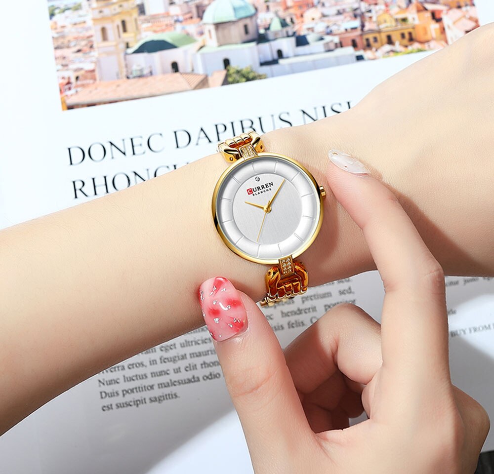 Rose Gold Watches Women CURREN Luxury Simple Quartz Bracelet Wrist Watch Women Watch Style Stainless Steel Band Clock 2019