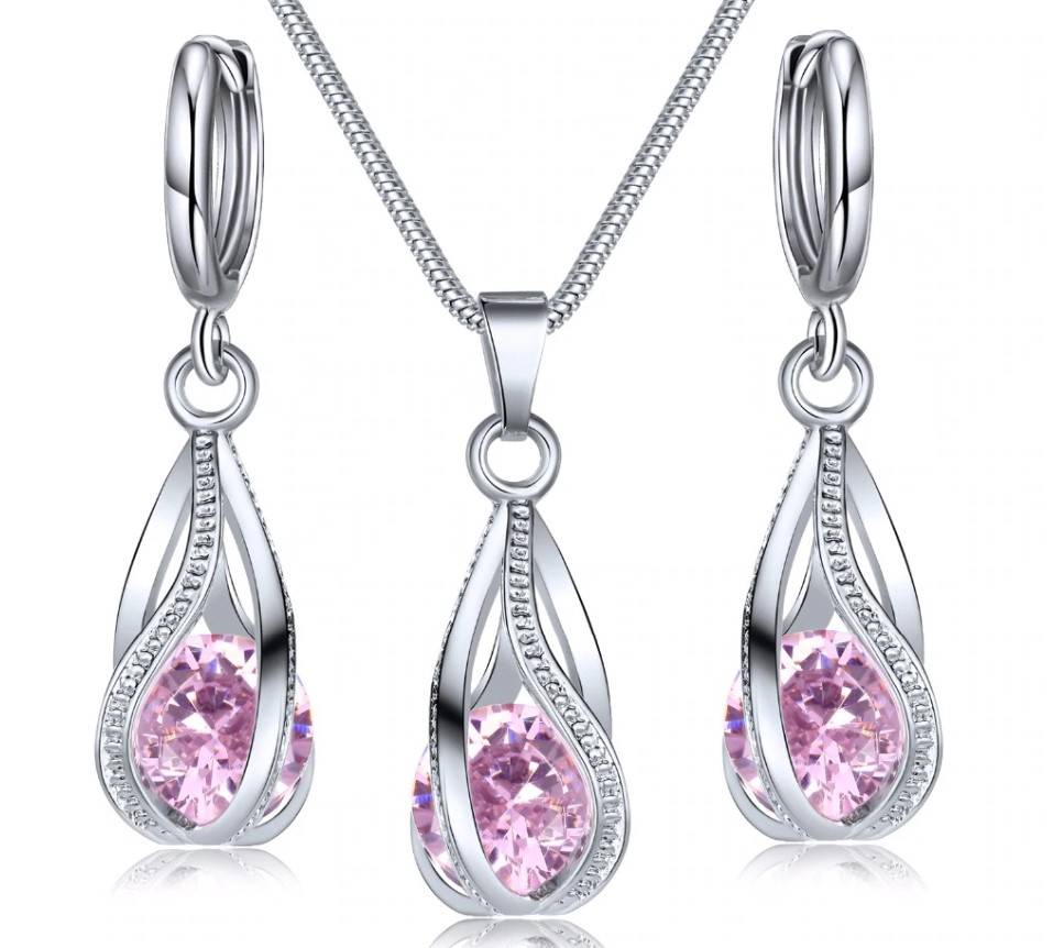 Women's Silver Drop Necklace and Earrings Set