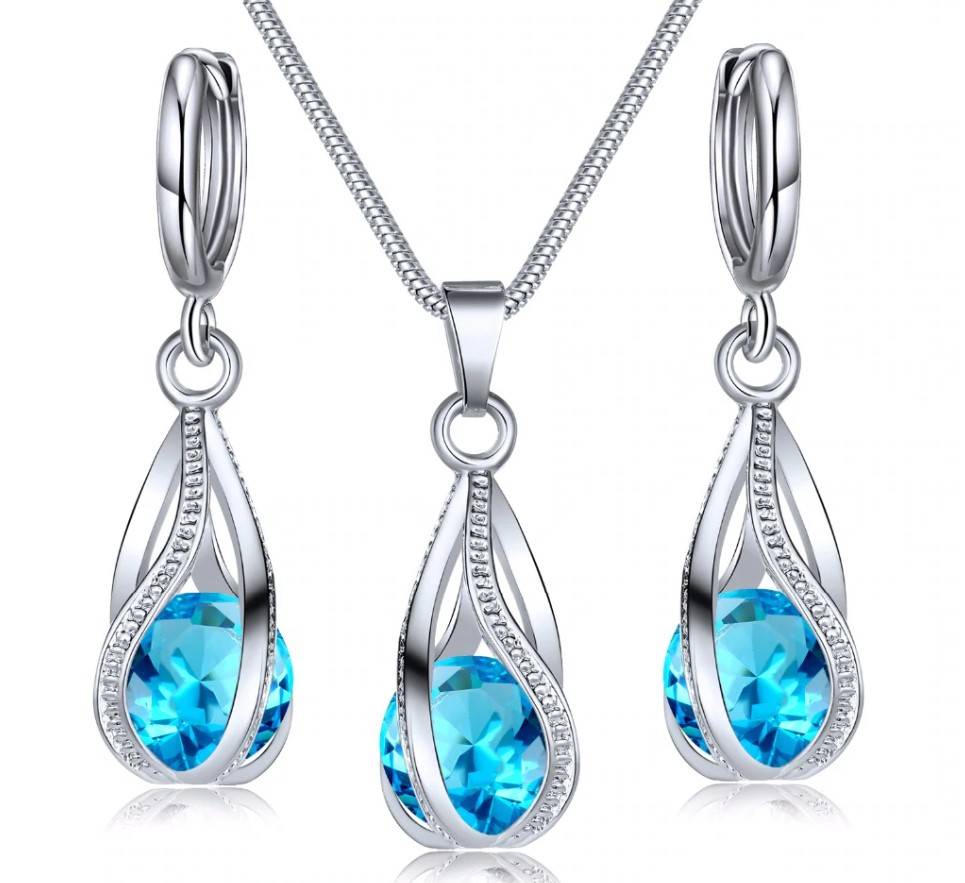 Women's Silver Drop Necklace and Earrings Set