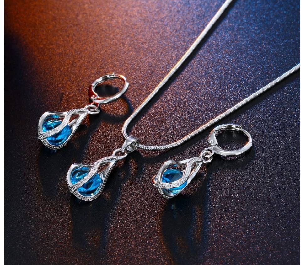 Women's Silver Drop Necklace and Earrings Set