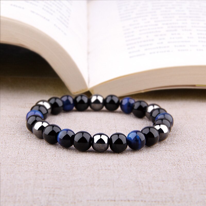 Men's Natural Black Obsidian Beads Bracelet