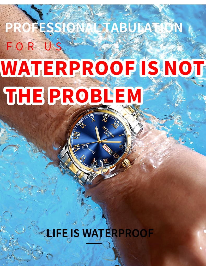 BELUSHI Top Brand Watch Men Stainless Steel Business Date Clock Waterproof Luminous Watches Mens Luxury Sport Quartz Wrist Watch