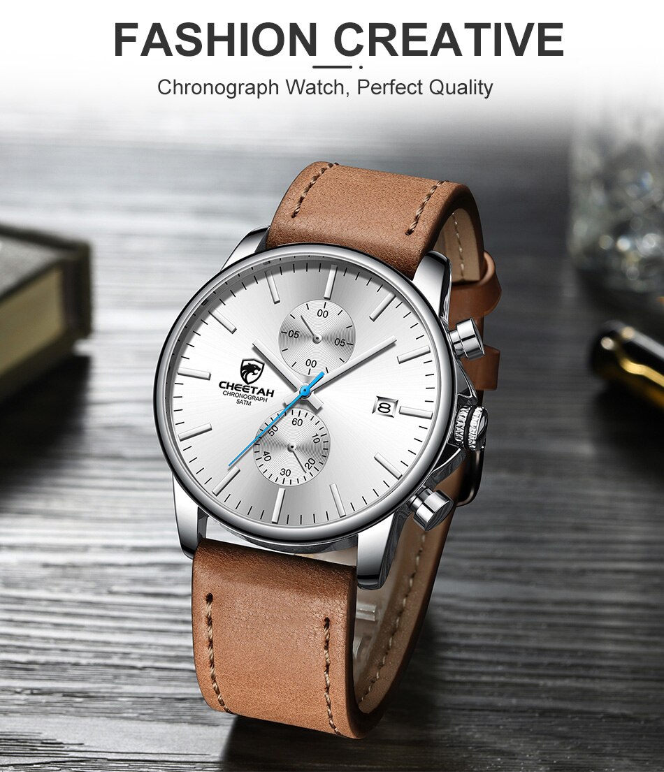 CHEETAH New Men’s Watches Top Luxury Brand Sport Quartz Watch Men Chronograph Waterproof Wristwatch Leather Date reloj hombre