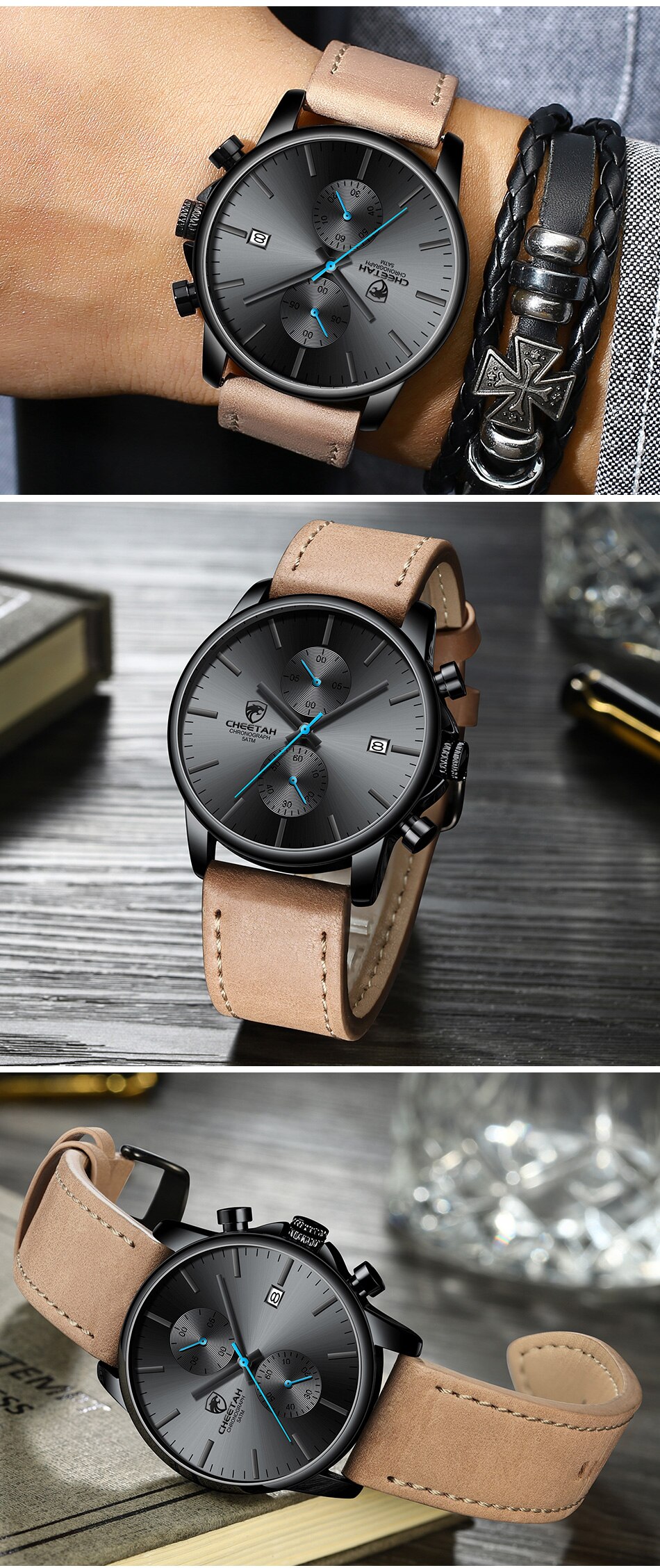 CHEETAH New Men’s Watches Top Luxury Brand Sport Quartz Watch Men Chronograph Waterproof Wristwatch Leather Date reloj hombre