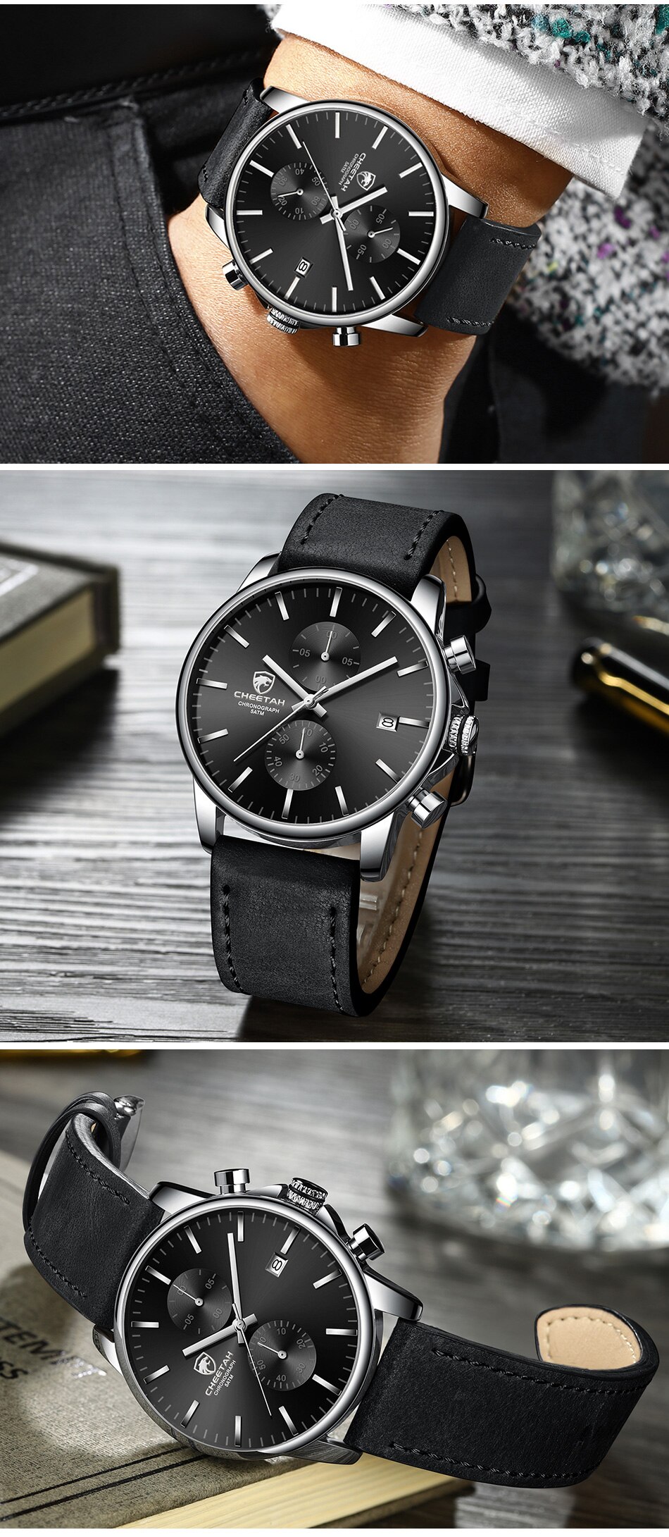 CHEETAH New Men’s Watches Top Luxury Brand Sport Quartz Watch Men Chronograph Waterproof Wristwatch Leather Date reloj hombre