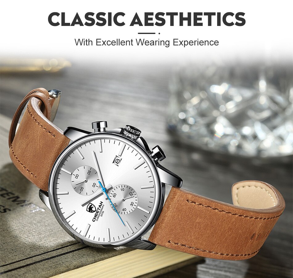 CHEETAH New Men’s Watches Top Luxury Brand Sport Quartz Watch Men Chronograph Waterproof Wristwatch Leather Date reloj hombre