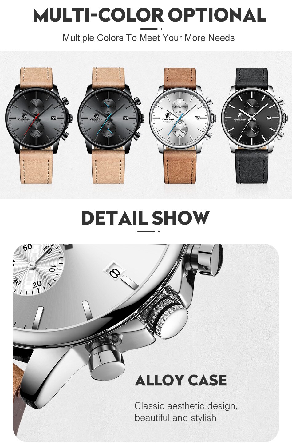 CHEETAH New Men’s Watches Top Luxury Brand Sport Quartz Watch Men Chronograph Waterproof Wristwatch Leather Date reloj hombre