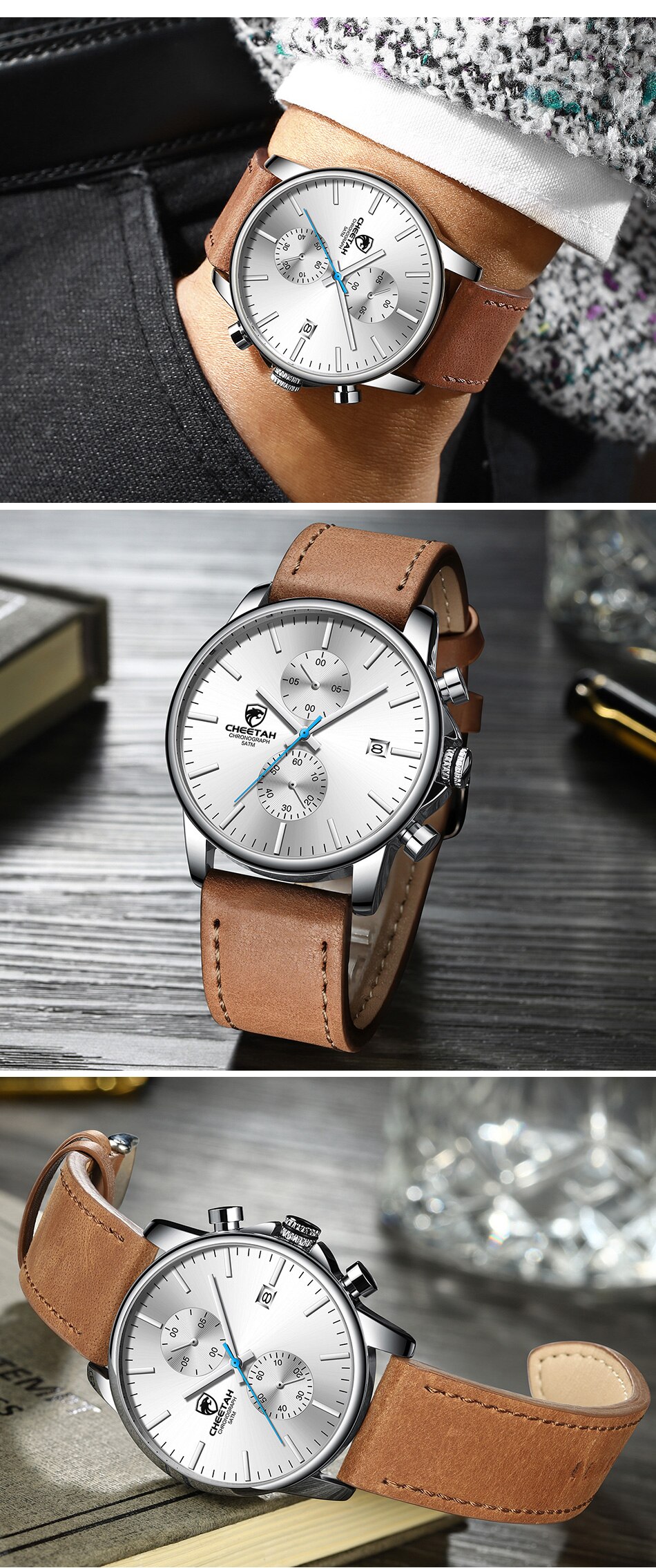CHEETAH New Men’s Watches Top Luxury Brand Sport Quartz Watch Men Chronograph Waterproof Wristwatch Leather Date reloj hombre