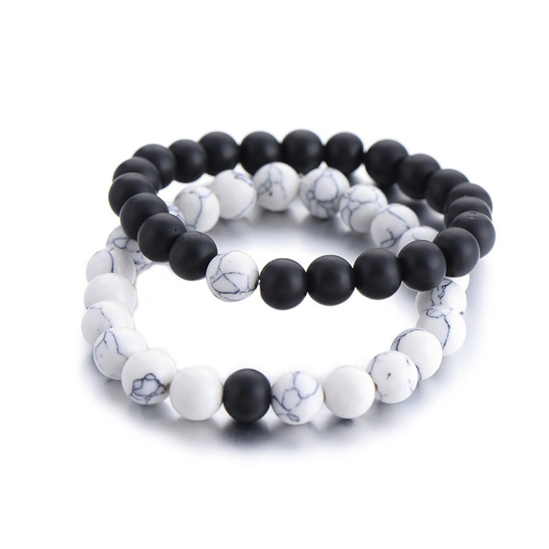Classic Natural Stone Yin Yang Beaded Bracelets, 2Pcs/Set