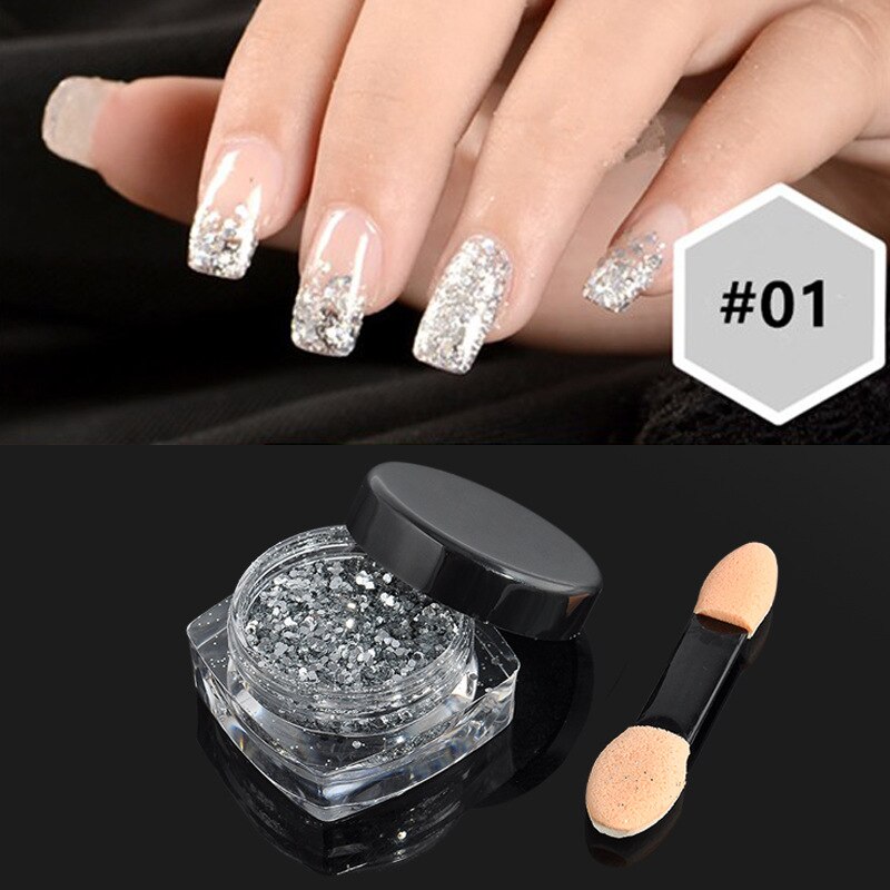 new gold silver paillette Magic Mirror Nail Glitters Shinning Powder DIY nail art tool
