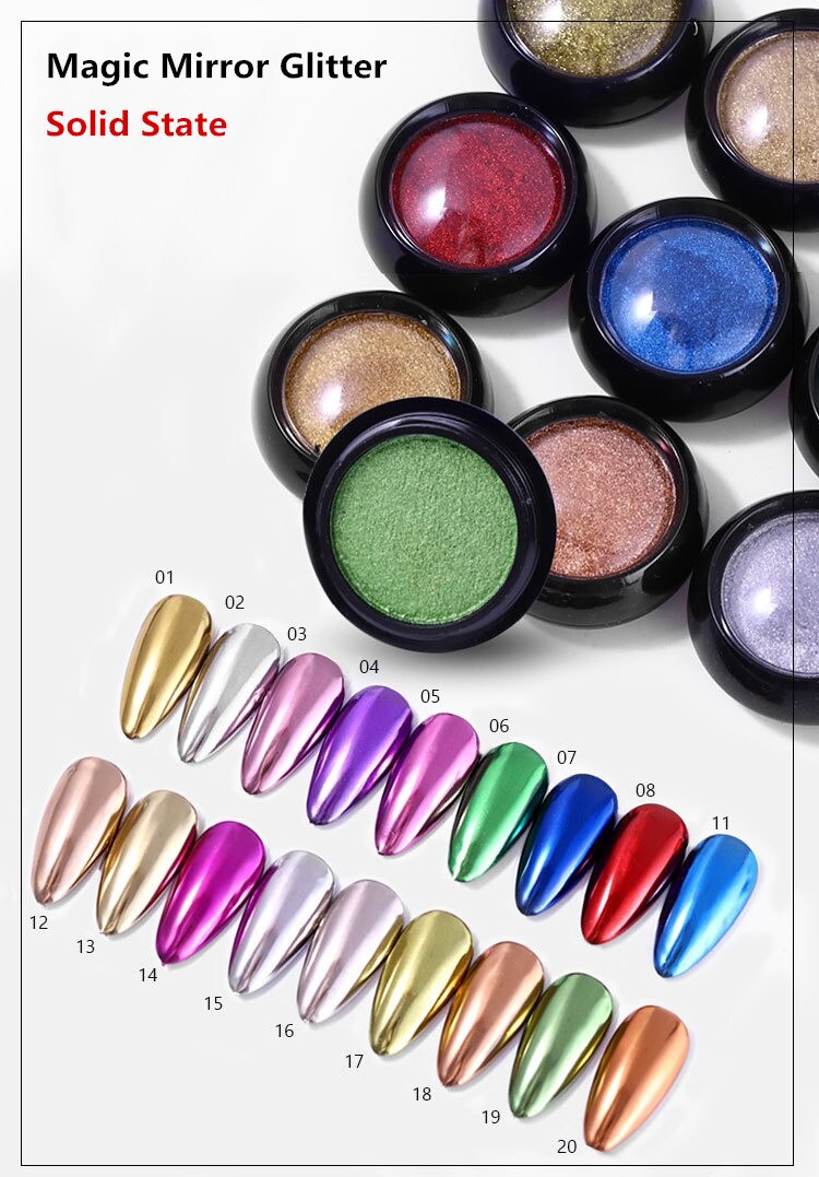 1 Box Solid Mirror Nail Powder Glitter Dust Metallic Metal Effect Nails Art UV Gel Polish Chrome Pigment Nail Art Decorations