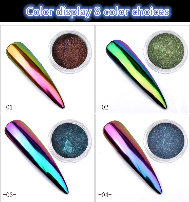 0.2g/ box Glitter Magic Mirror Dust Powder Chameleon Aurora DIY Nail art Chrome Pigment Glitters Nail Decoration