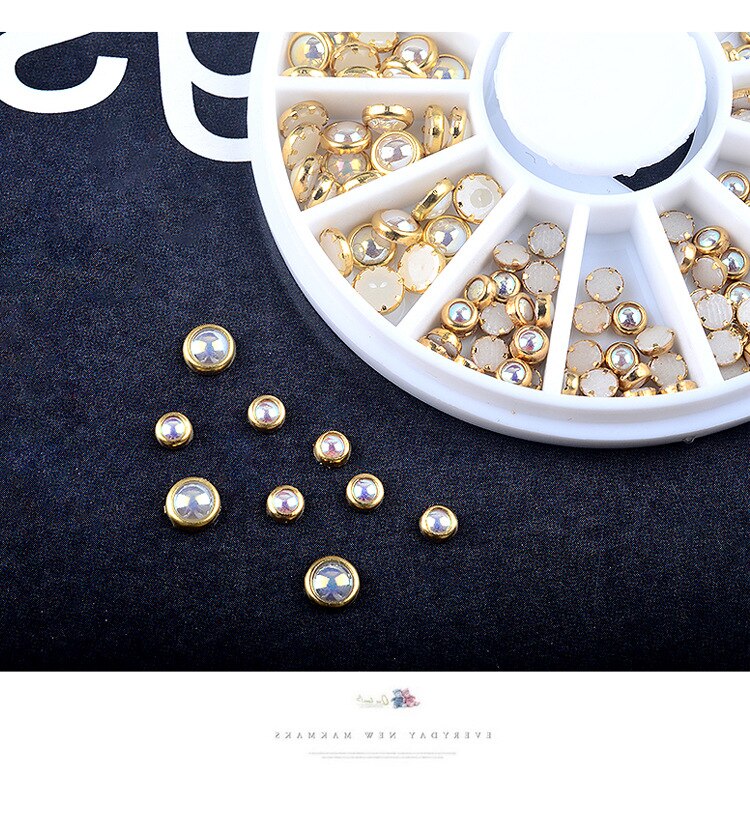 3d Nail Glitter Rhinestone Wrapping Pearls AB Colorful 2MM 3MM Wheel Gold Metal Studs DIY Beauty Nail Art Decorations