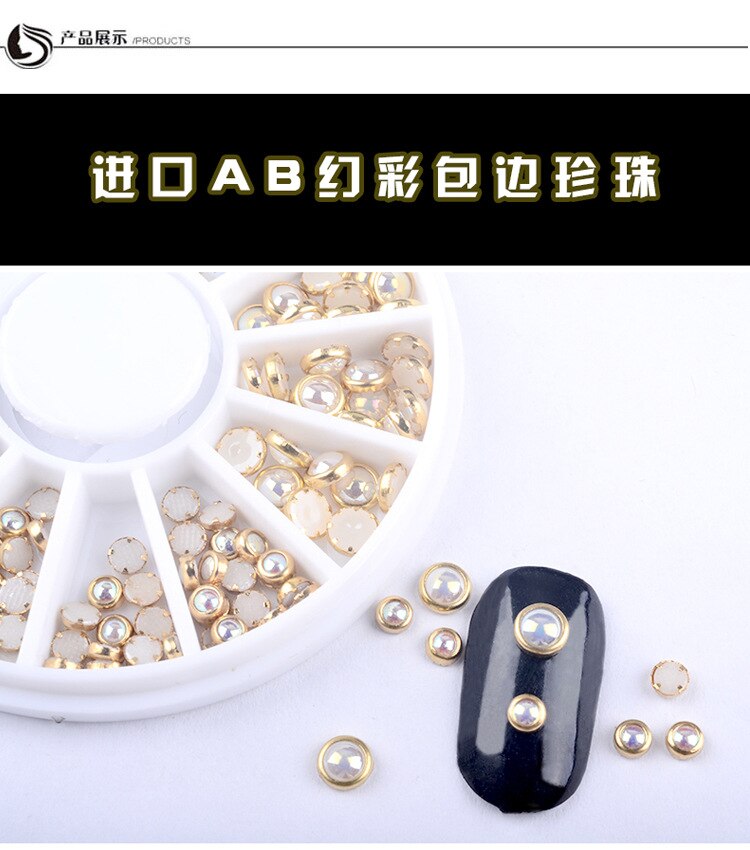3d Nail Glitter Rhinestone Wrapping Pearls AB Colorful 2MM 3MM Wheel Gold Metal Studs DIY Beauty Nail Art Decorations