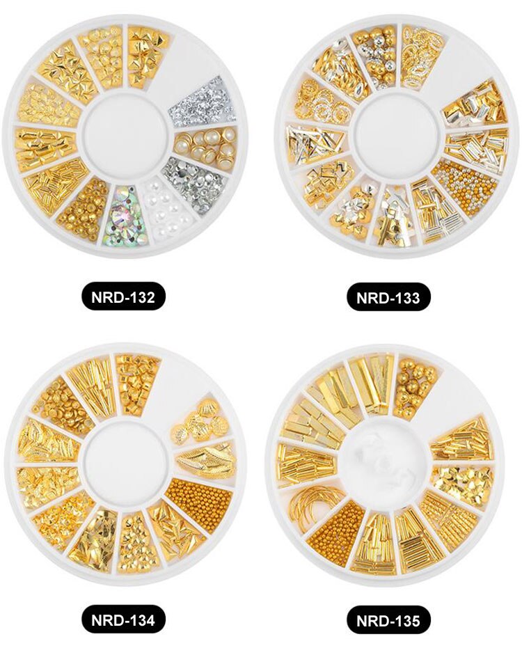 3D Gold Silver Nail Charms Metal Rivets Studs Rhinestones Pearl Nail Jewelry DIY Nail Art Decorations Accessoires