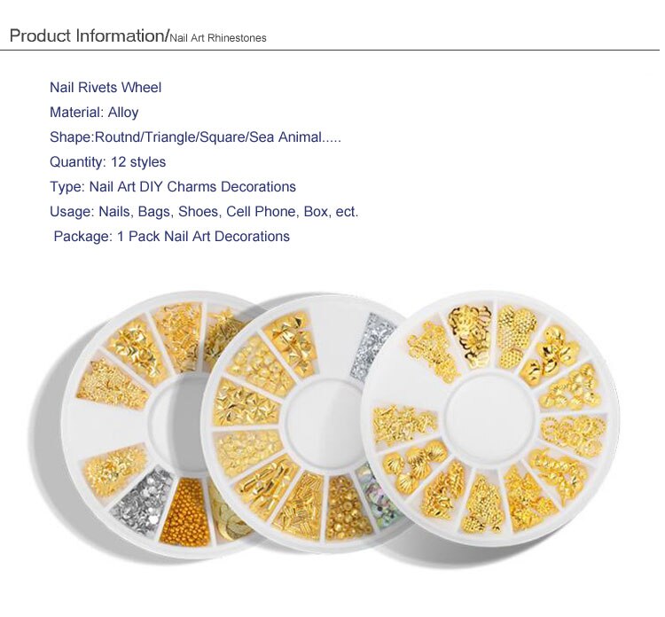 3D Gold Silver Nail Charms Metal Rivets Studs Rhinestones Pearl Nail Jewelry DIY Nail Art Decorations Accessoires