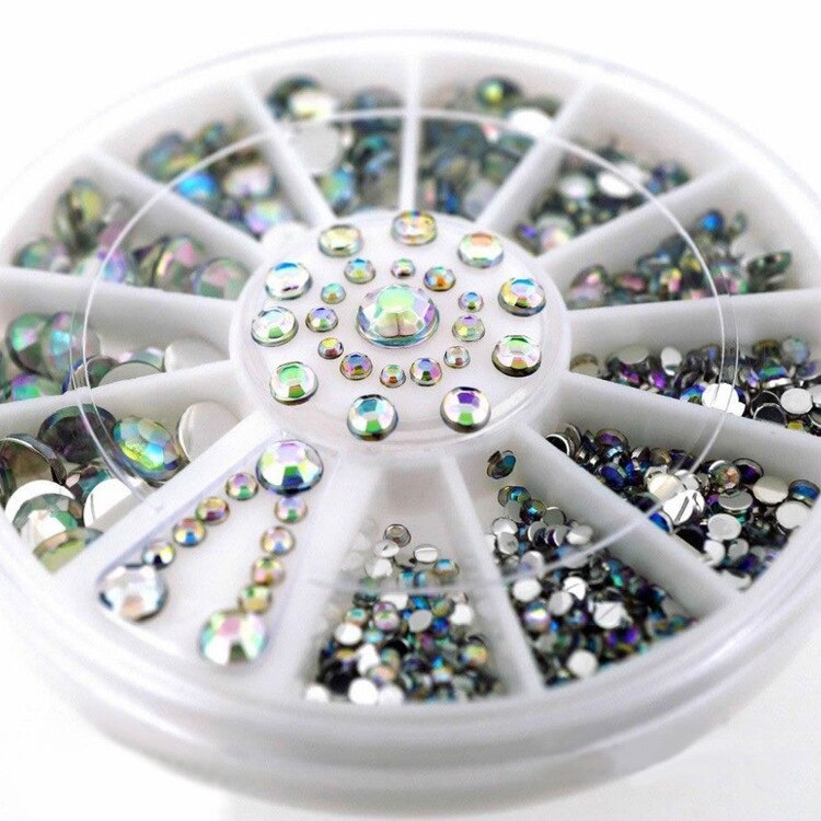 DIY Nail Art Wheel Tips Crystal Glitter Rhinestone 3D Nail Art Decoration white AB Color Acrylic Diamond Drill