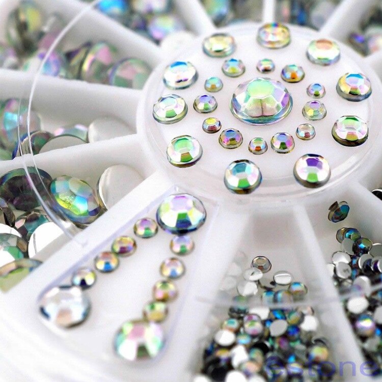 DIY Nail Art Wheel Tips Crystal Glitter Rhinestone 3D Nail Art Decoration white AB Color Acrylic Diamond Drill