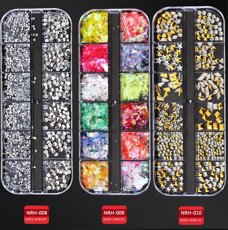 1 Box Nail Art Decorations Nail Rhinestones Mixed Colors AB Crystal Strass 3D Charm Gems DIY Rivet Nails Manicure Accessories