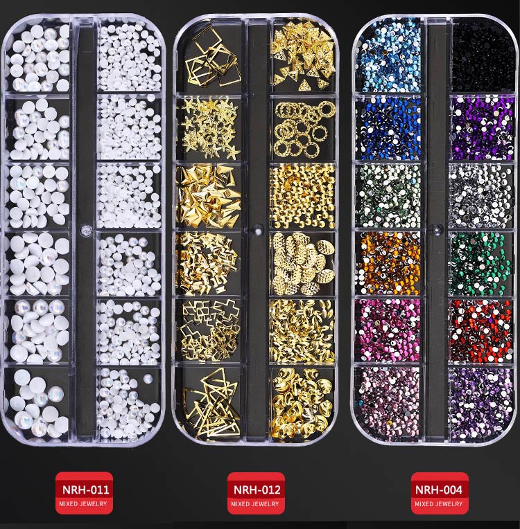 1 Box Nail Art Decorations Nail Rhinestones Mixed Colors AB Crystal Strass 3D Charm Gems DIY Rivet Nails Manicure Accessories