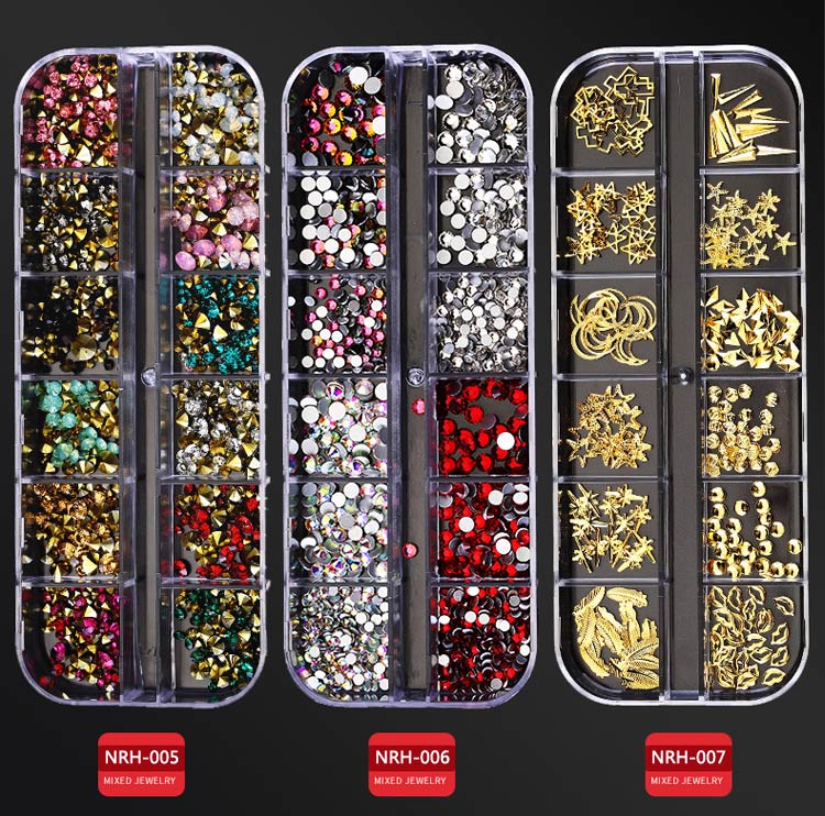 1 Box Nail Art Decorations Nail Rhinestones Mixed Colors AB Crystal Strass 3D Charm Gems DIY Rivet Nails Manicure Accessories