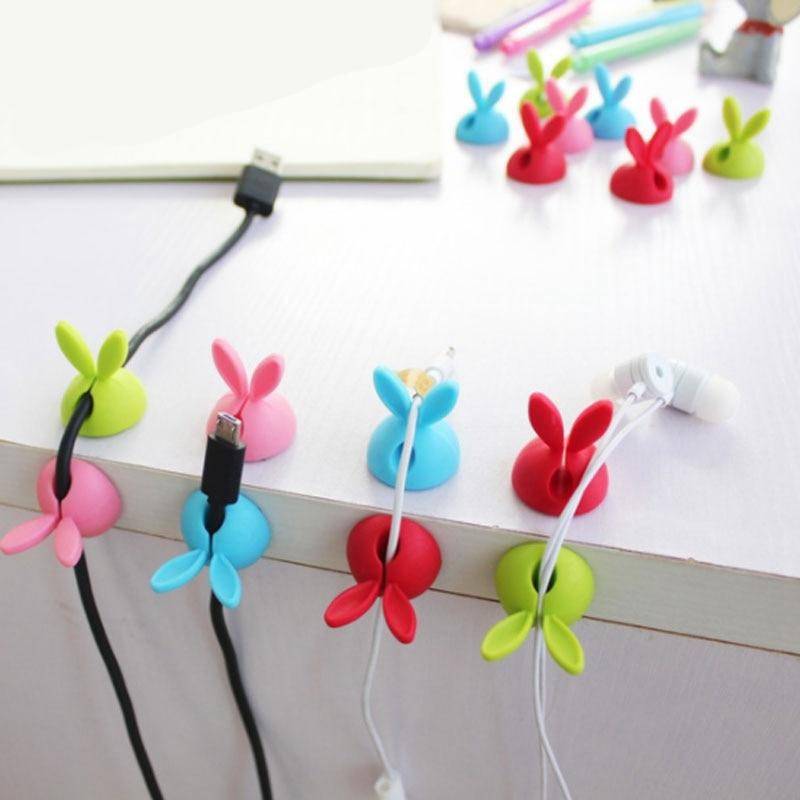 Colorful Rabbit Themed Cable Table Clips 4 pcs Set