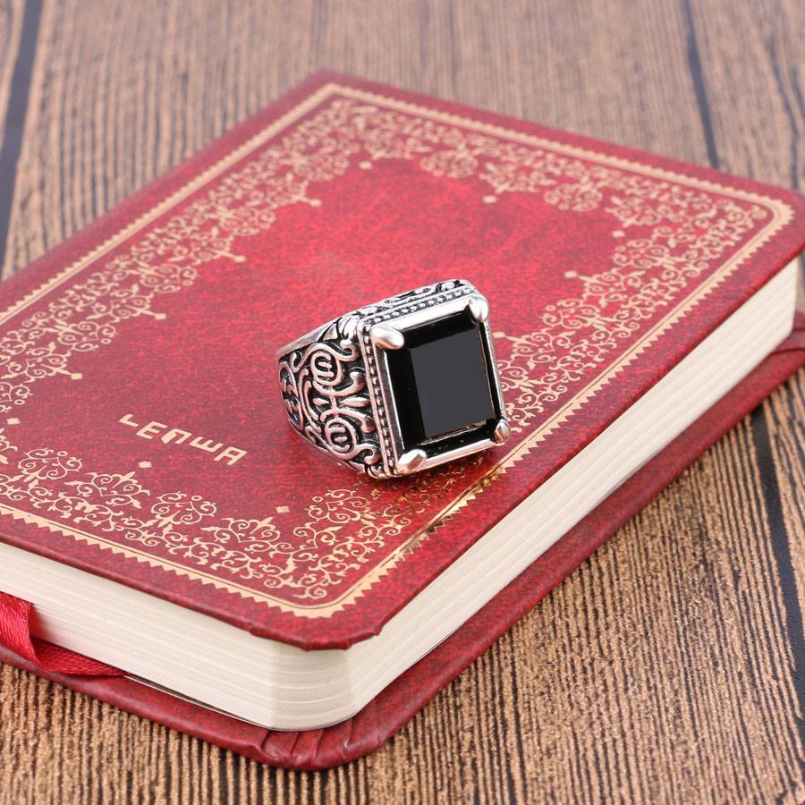 Men's Black Filled Silver Resin Ring