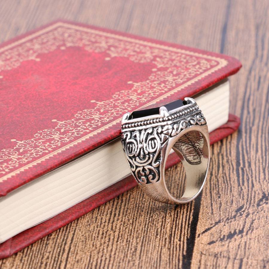 Men's Black Filled Silver Resin Ring