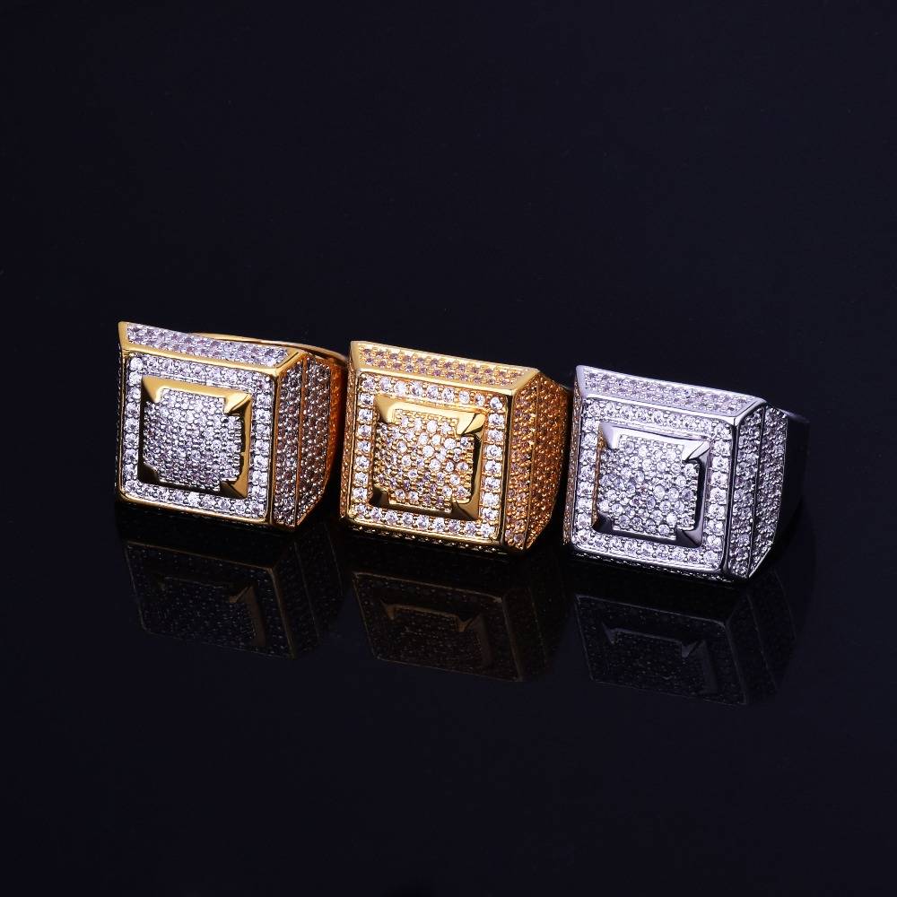 Men's Hip Hop Style Gold/Silver Zircon Ring