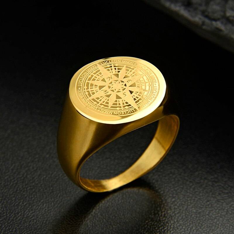 Men's Simple Compass Patterned Ring